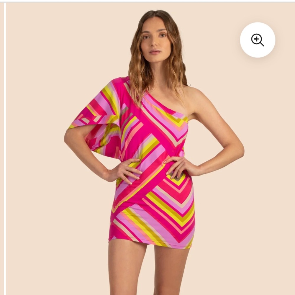 Trina Turk Pink and Yellow One Shoulder Bodycon Dress